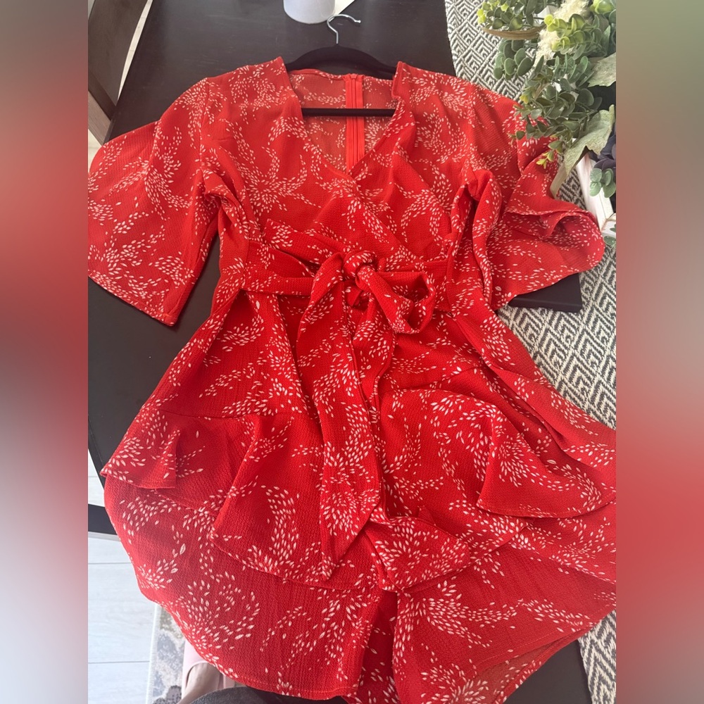 Red romper Dress with White Pattern size L gorgeous